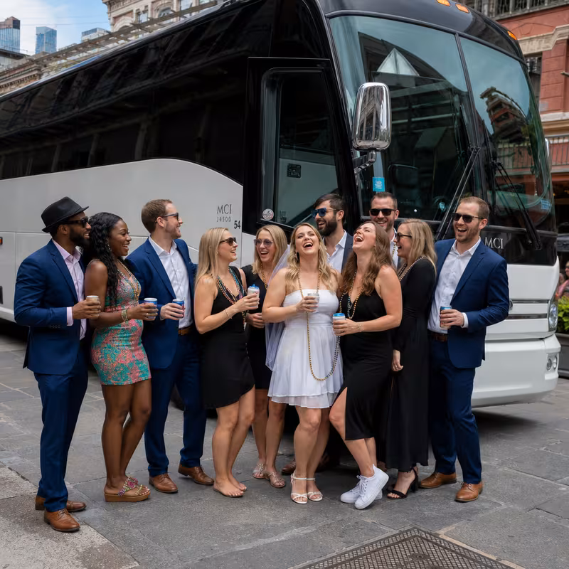 Passengers loading luggage while boarding an New Orleans group shuttle
