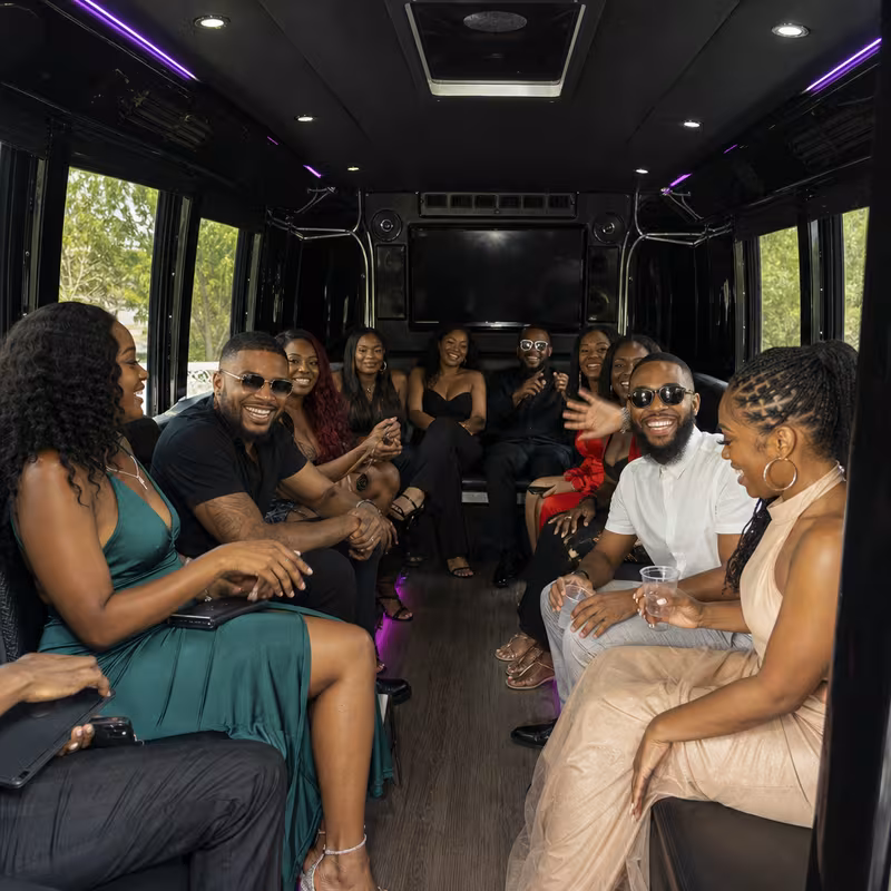 Black Mercedes Sprinter van staged for an New Orleans Birthday Transportation group