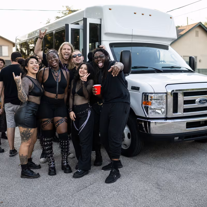Black Mercedes Sprinter van staged for an New Orleans Concert Transportation group