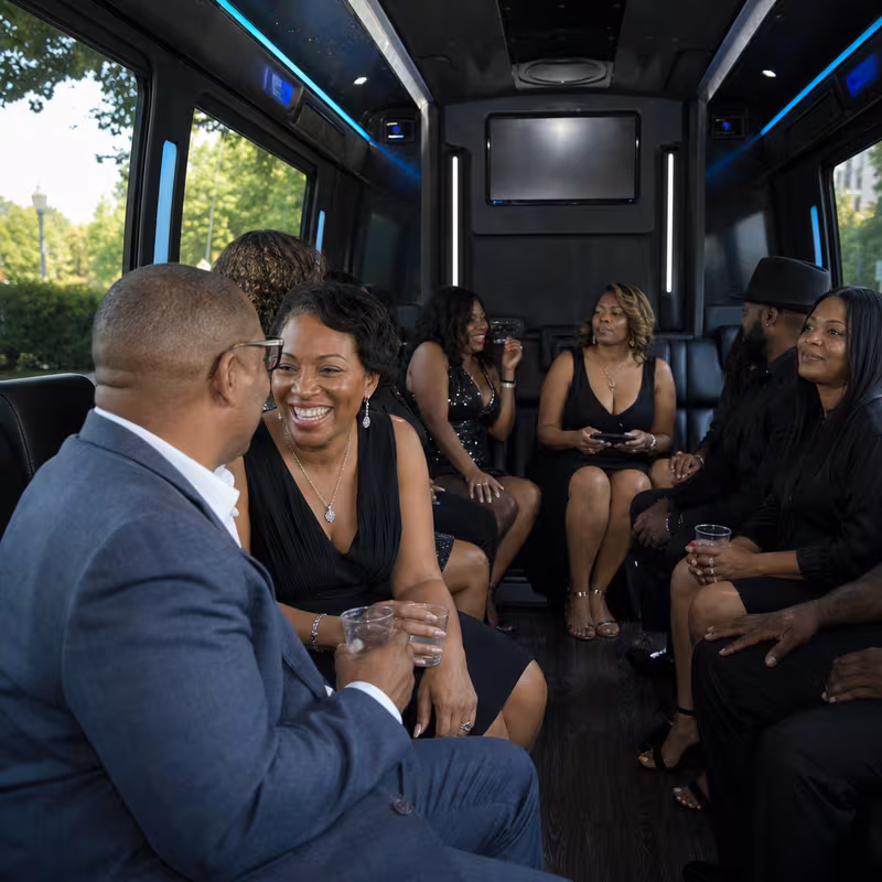 Black Mercedes Sprinter van staged for an New Orleans Private Event Transportation group